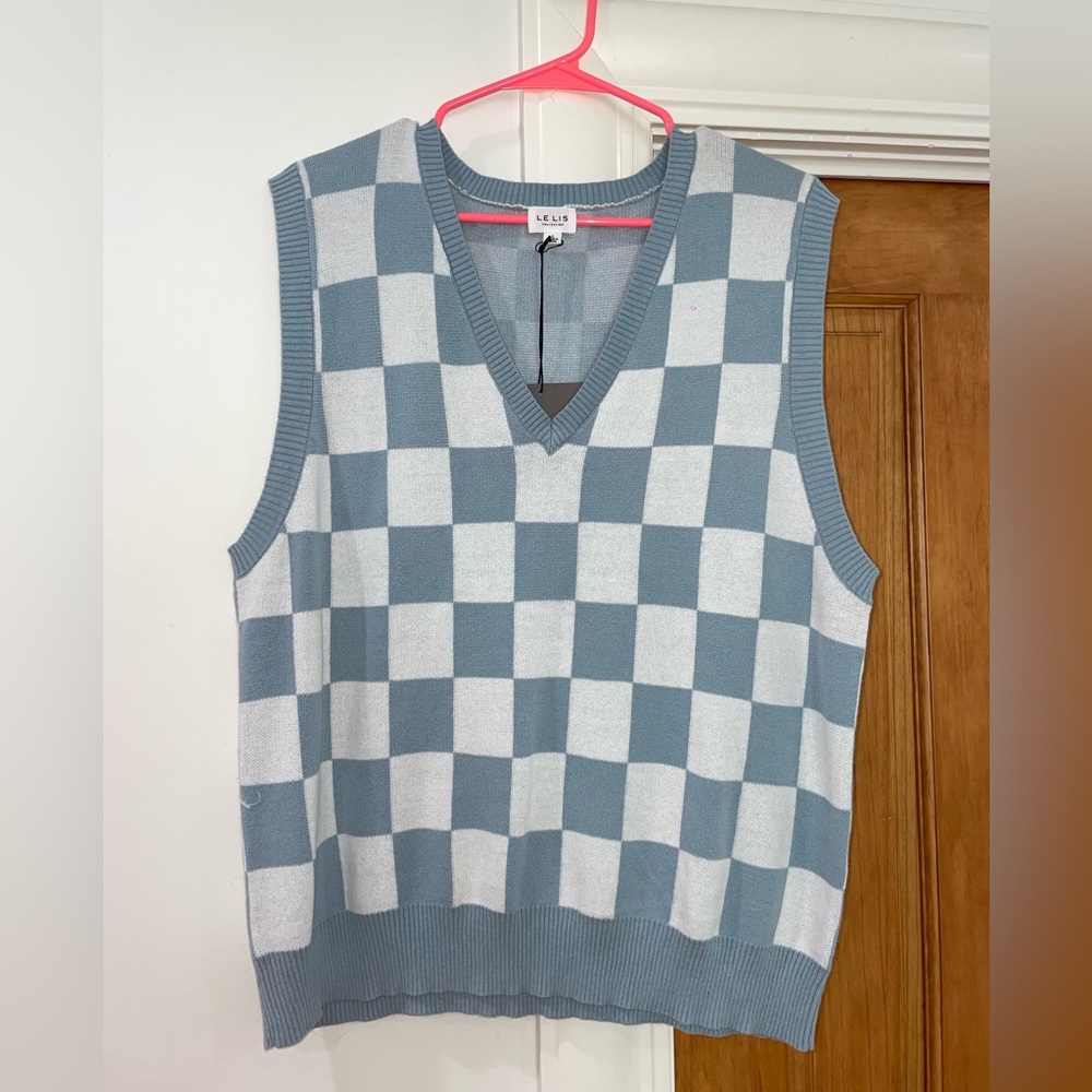 Le Lis light blue Checkered Sweater Vest- size L
